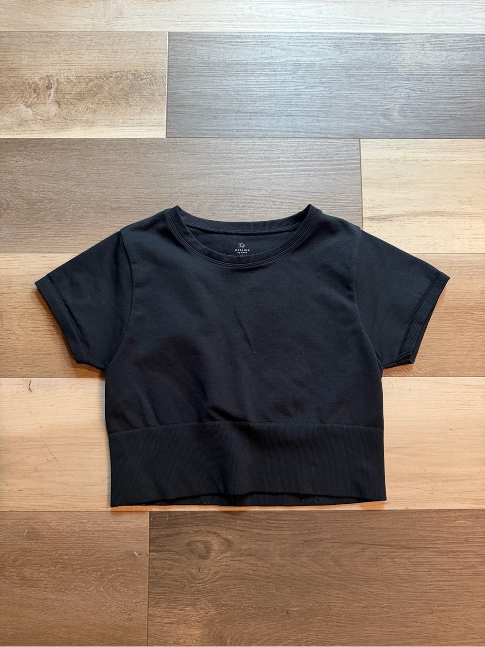 aerie Black Short Sleeve Crop Tee